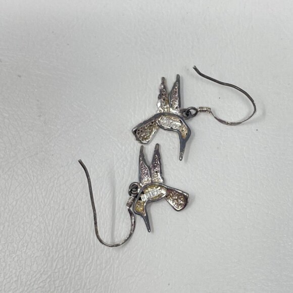 Sterling Silver Hummingbird Earrings Marked 925 Dainty Hanging Minimal - Picture 7 of 9